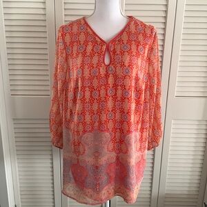 Liz Claiborne Keyhole Neck Orange Jaquard Print Tunic Top Women’s Plus Size 1X